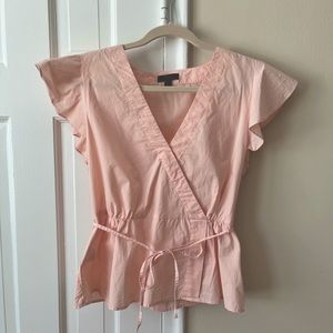 JCrew Cotton Poplin faux wrap top with waist tie. Side zipper. Size 8.